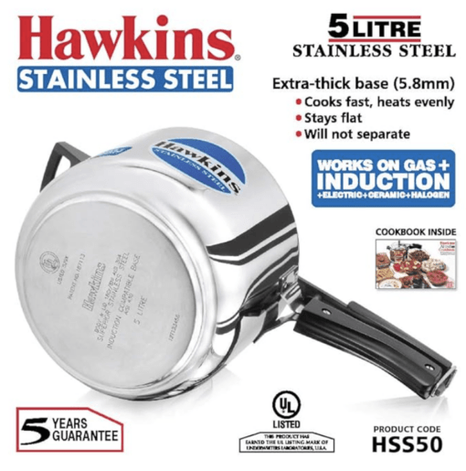 Hawkins 5 Litre Pressure Cooker, Stainless Steel Inner Lid Cooker, Induction Cooker, Silver (HSS50) - Image 3